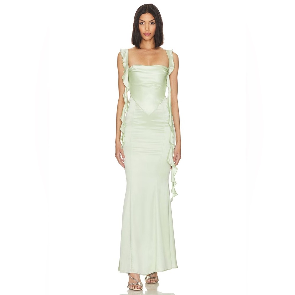 Nana Jacqueline Green Ruffled Embellished Backless Maxi Dress Size S
